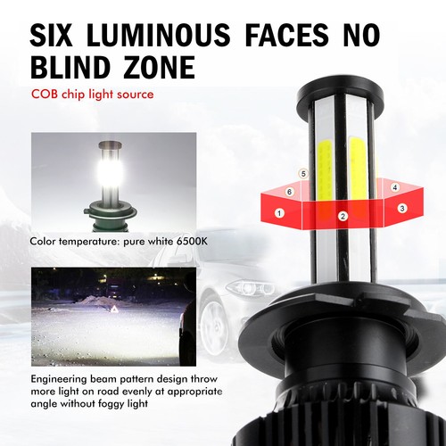 6-sides H7 LED Headlight Bulbs Super Bright High/Low Beam 2000000LM 6500K White - Picture 6 of 12