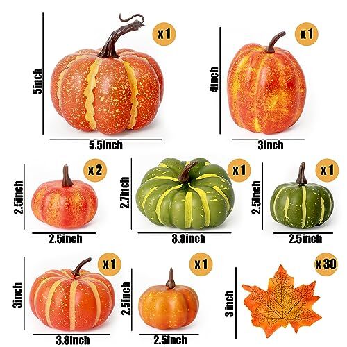 FUTUREPLUSX 38 PCS Assorted Artificial Pumpkin Set, 8PCS Stacking Multi-1 - Bild 2 von 6