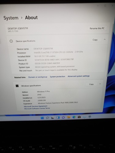 Laptop Dell XPS 7590 15.6" i7-9750H 16GB RAM 256GB SSD GTX 1650 Win11 #69 - Imagen 2 de 8