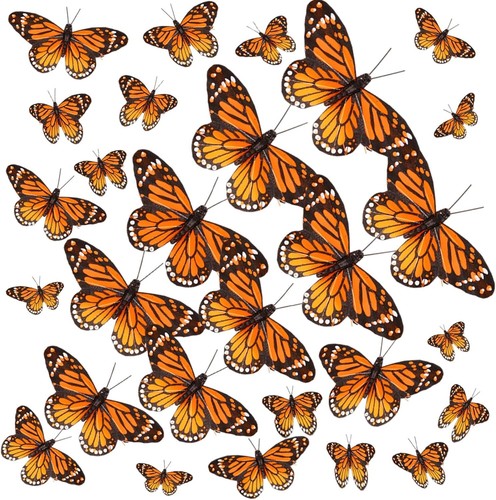 120 Pcs 3D Feather Monarch Butterfly Decor 4 Size Butterfly Wall Decorations ... - Picture 2 of 7