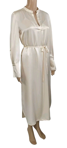 VINCE NWT $495 Ivory Silk Satin Band Collar Belted Midi A Line Shirt Dress Sz 2 - Picture 4 of 8