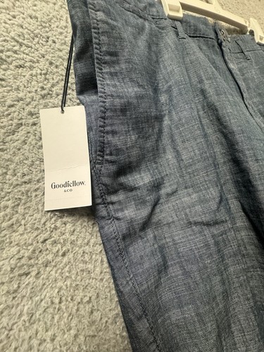 Goodfellow pantaloncino uomo 42 blu piatto davanti cotone slim fit tasche passanti cintura - Foto 16 di 19