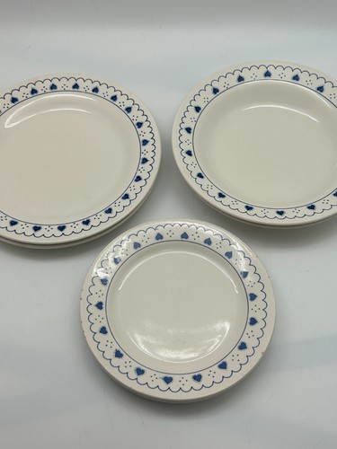 Vintage Oxford Brazil Stoneware Blue Hearts Dinnerware Set 4 Plates 2 Bowls - Picture 3 of 9