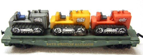 HO Scale Tyco Western Maryland Flat Car 2475 w/Bulldozer Tractor Load