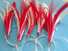 Tuna Feathers Red White  4 inch 5 Pcs Saltwater 1/4 oz Offshore Troll Mahi Tuna 