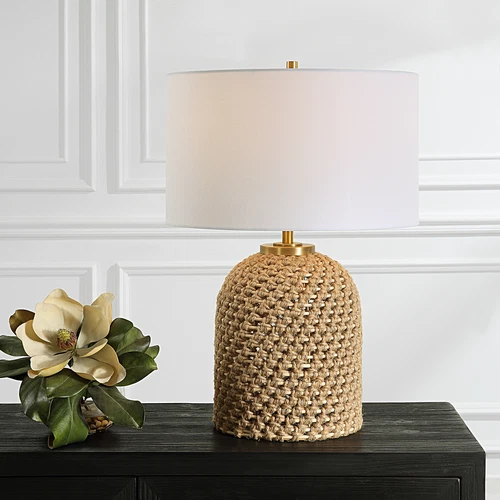Natural Knotted Rope Wrapped Rattan Table Lamp 25 in Coastal Cottage Casual - Picture 2 of 7