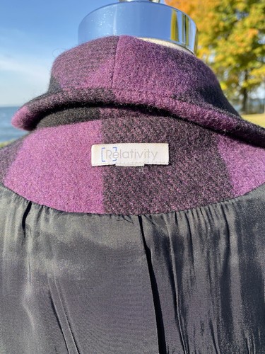 Wool Peacoat Coat Double Breast Buffalo Plaid Purple Black Relativity Size 2X - 第 12/13 張圖片