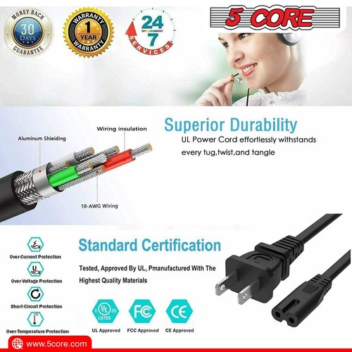 5 Core AC Power Cord 6 Ft • 2 Prong US Male to Female Extension Adapter • 16AWG/ - 第 11/26 張圖片