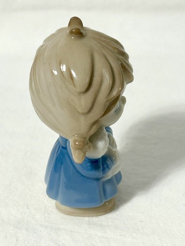 Vintage 3.25” Porcelain Girl in Blue with Doll Figurine Rare Beautiful Glossy - Picture 4 of 5
