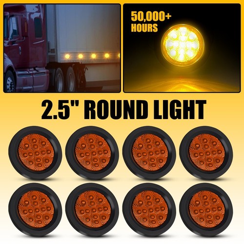 4-8PCS 2.5" LED Round Red Amber Clearance Side Marker Lights Flash Mount DOT - Picture 19 of 27