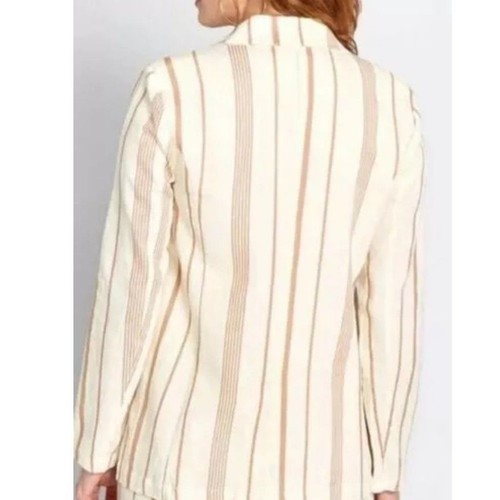 ModCloth Opportunity Linen/Viscose Blazer Cream Striped Front Pockets Light 1X - Picture 3 of 9