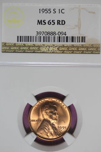 1955-S 1C MS65RD NGC LINCOLN WHEAT CENT #B45975