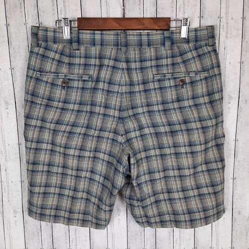 Pantalones cortos Brooks Brothers para hombre talla 35 azul a cuadros 100 % algodón frente plano  - Imagen 2 de 7