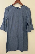 J. Crew Womens Blue White Stripe Cotton Dress Bell Sleeve Size 4