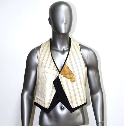 French 1930/40s Dark Blue Striped Wool Double Breasted Tailored Vest Size M/L - Picture 6 of 9