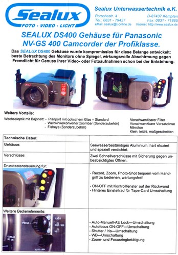SEALUX-Unterwassergehäuse für Panasonic NV-GS400 - Bild 5 von 6