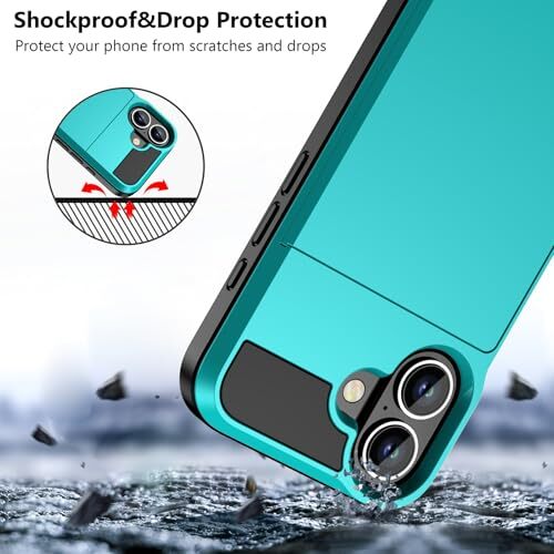 Kompatibel mit iPhone 16 Hülle mit Kartenhalter Dual Layer Robust Himmelblau - Bild 7 von 8