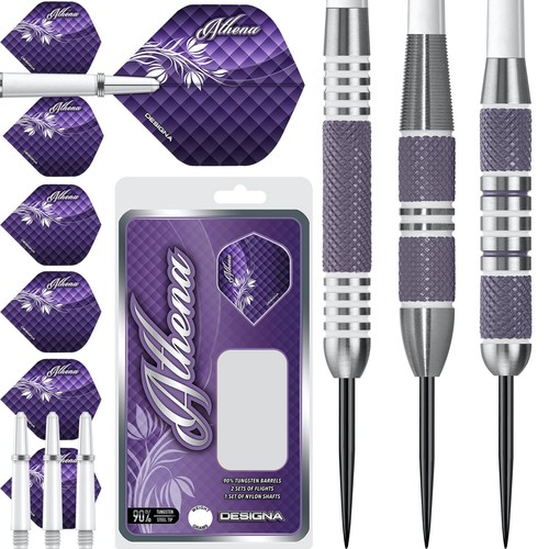 Designa Athena Knurled Darts Set 23g - 34g grams 90% Tungsten Purple - Picture 1 of 5