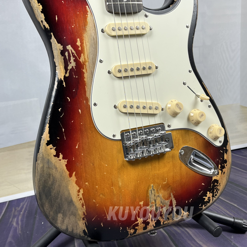 Guitarra eléctrica Sunburst personalizada reliquias pesadas envejecida diapasón de palisandro en stock - Imagen 6 de 14