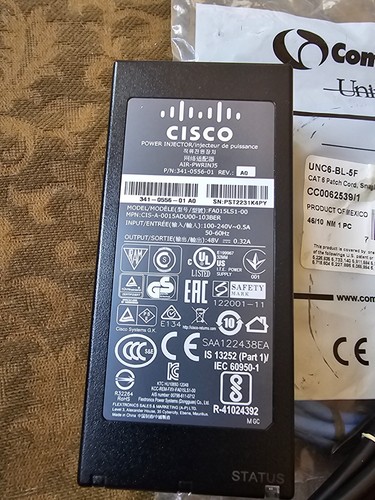 Cisco 341-0556-01 FA015LS1-00 48V 0.32A Power Injector W/ Power Cord 2 NEW CAT 6 - Picture 3 of 5