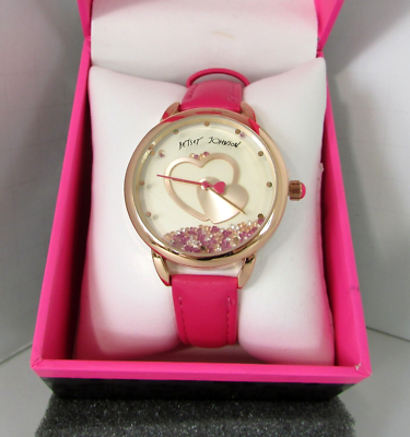 Betsey Johnson Pink Watch Rose Gold Hearts Floating