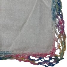 Vintage Handkerchief Hanky With Multi-Color Crochet Border Rainbow Ombre Scarf