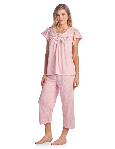 Casual Nights Women's Short Sleeve Embroidered Floral Capri Pajama Set  - Picture 12 of 49