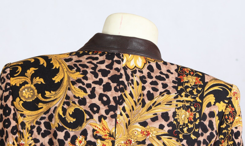 Christiane Helouis Paris Leopard Paisley Leather Accent Blazer Size 42 - Picture 6 of 13