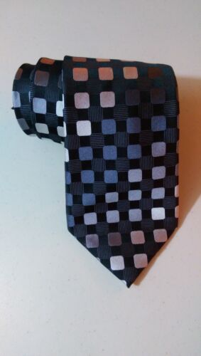 Corbata de seda SEAN JOHN patrón geométrico plateado negro moderno en excelente condición - Imagen 2 de 5