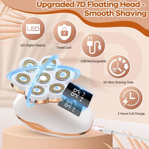 Electric 5-In-1 Razors for Women Wet/Dry 7D Rechargeable Rotary Shaver for Legs - Picture 5 of 15