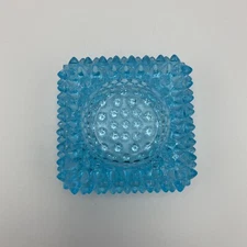Vintage Brooke Glass Company Square Hobnail Ashtray Open Salt Cellar LIGHT BLUE