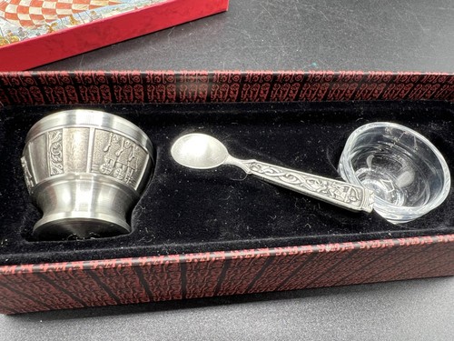 Konge Tinn Norway Royal Pewter Salt dip liner spoon Boxed w/papers - Picture 3 of 14