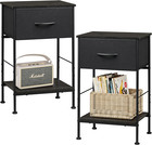 WLIVE Night Stand Set 2, Black Nightstand with Fabric Storage Drawer and Open Wo