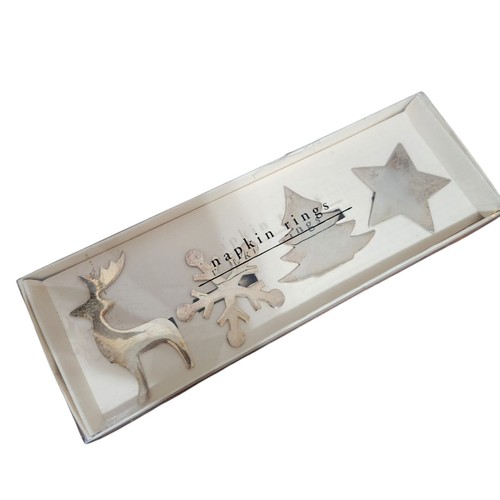 Vtg Pier 1 Imports Napkin Rings Silver Plated Set of 4 Christmas Tree Star India - Picture 1 of 8
