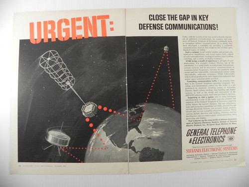 1963 General Telephone Print Ad ~ Satellite Communication ~ Space Race, Cold War