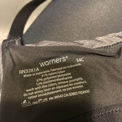 Warner's Women's Play It Cool Wire-Free with Lift Bra Dark Grey 34C - Picture 9 of 12