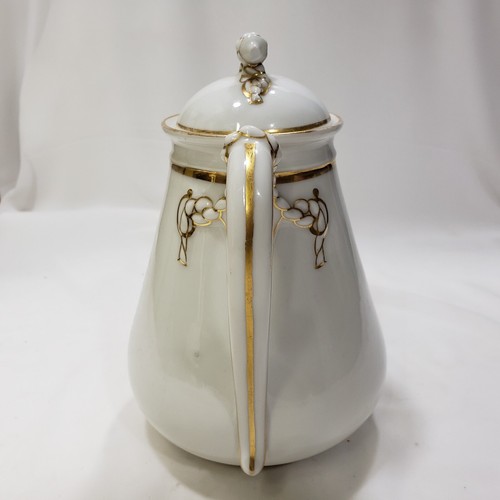 Antique Haviland Coffee Tea Pot White Ironstone Gold Rope Wedding Ring English - Picture 5 of 20