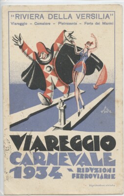 FUTURISM UBERTO BONETTI VIAREGGIO CARNIVAL 1934 POSTCARD TRAVELLED