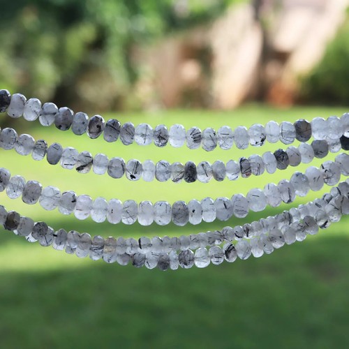 1 Long Strand Black Rutile Faceted Rondelles - Gemstone Rondelles 6mm-9mm 9 Inch - Picture 3 of 3