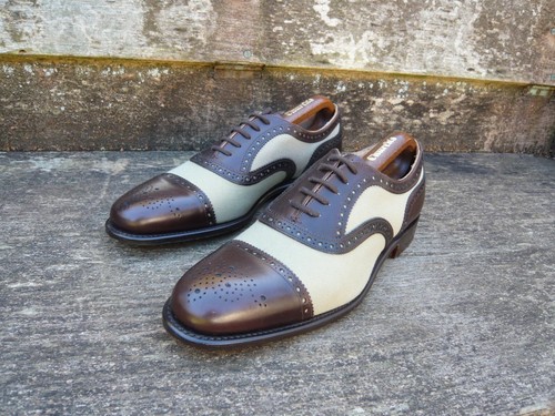SCARPE CHURCH'S BROGUES SPETTATORE PELLE MARRONE UK7,5 UOMO DIPLOMATICO MAI INDOSSATE - Foto 3 di 10