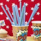Pop Art Party Superhero Paper Chevron Blue Straws x 25 - Children's Party