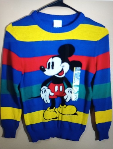 NWT Youth Disney Mickey Mouse Multicolored Striped Sweater Size S  - Picture 1 of 6