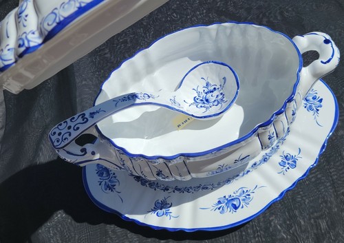 Exquisite!!! Hand Painted PORTUGAL Blue & White SOUP TUREEN w/UNDERPLATE & LADLE - Picture 3 of 11
