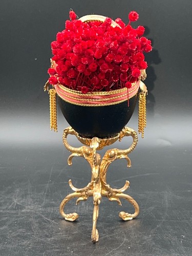 Black, Red and Gold Decorative Collectible Egg with Elegant Stand - Picture 2 of 5