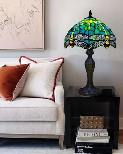 10 Zoll Tiffany Stil Tisch/Decke/Pendelleuchte Lampenschirm Handarbeit Buntglas - Bild 3 von 23