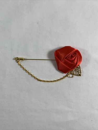 Flower Leaf Corsage Lapel Pin Brooch Chain Suits Collar Stick Men Red - Picture 3 of 6