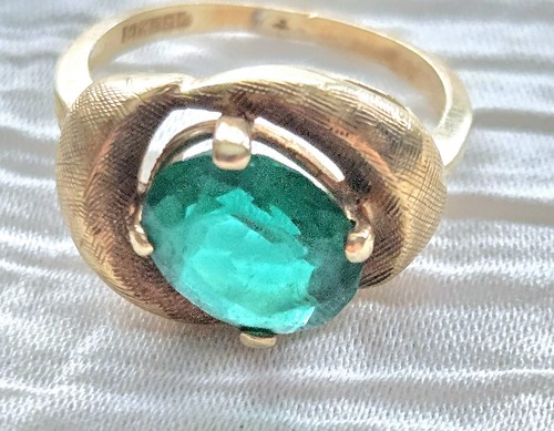 Vintage Ring 10 Karat Gelbgold grünes Glas - Größe 5,5 - 3,37 Gramm - Bild 4 von 21