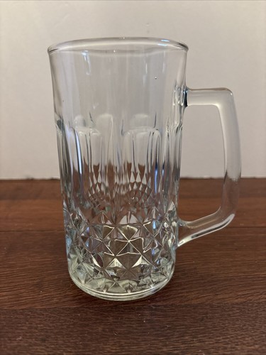 Vintage KIG Indonesia Clear Glass Beer Mug Diamond Pattern - Picture 2 of 9