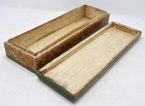 Antique Wooden Stationary Pencil Box Original Old Hand Crafted Floral Painted - Picture 5 of 6