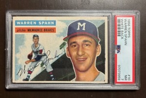 1956 TOPPS #10 WARREN SPAHN WHITE BACK PSA 7 NM